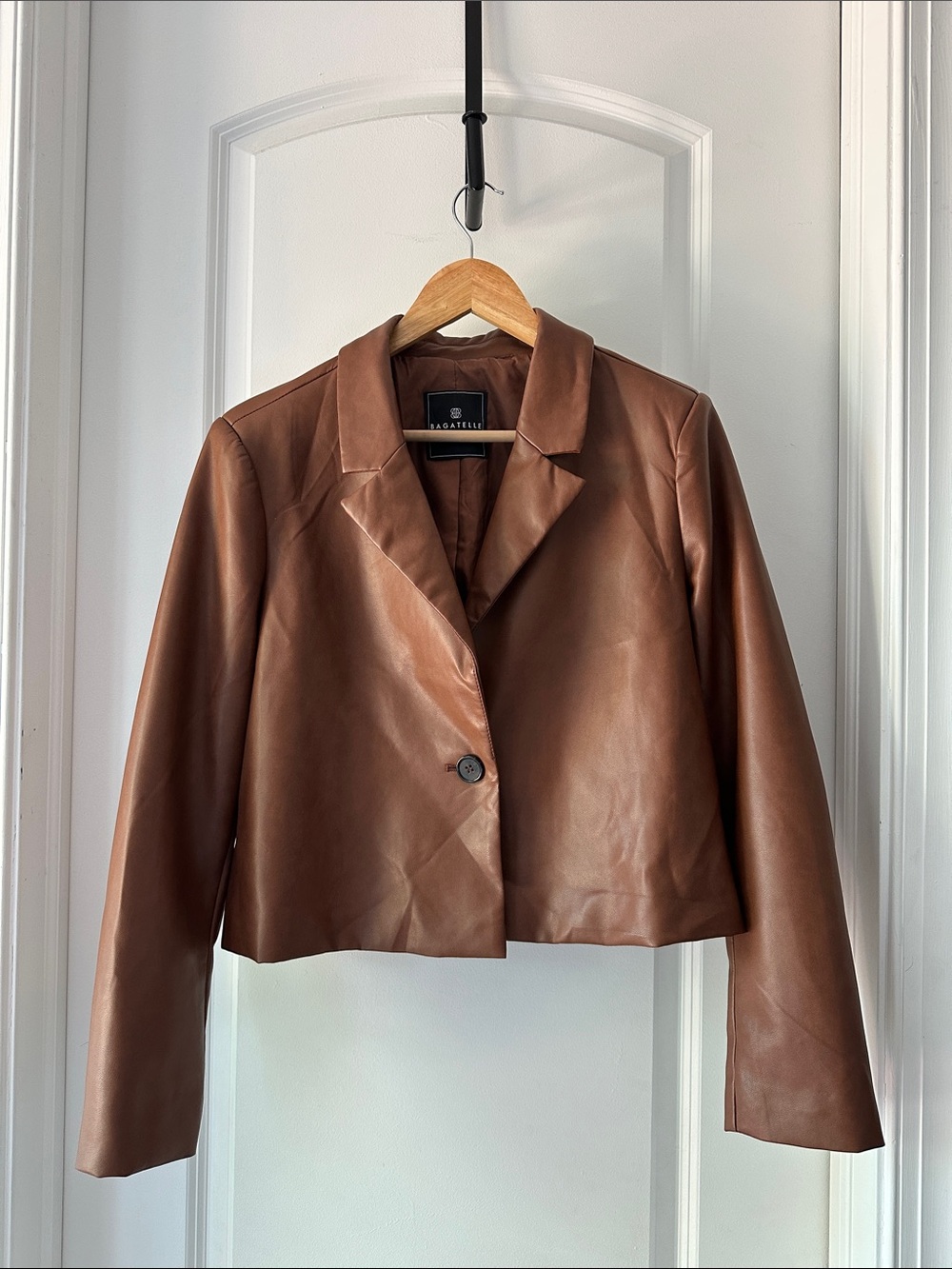 Bagatelle Brown Cropped Faux Leather Blazer Jacket